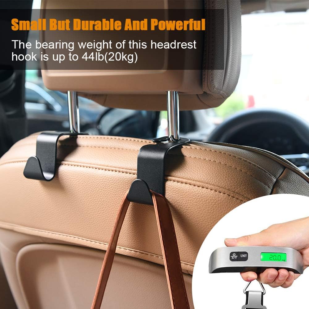 URAQT Car Headrest Hooks 6 Pack for Bags & Groceries Black