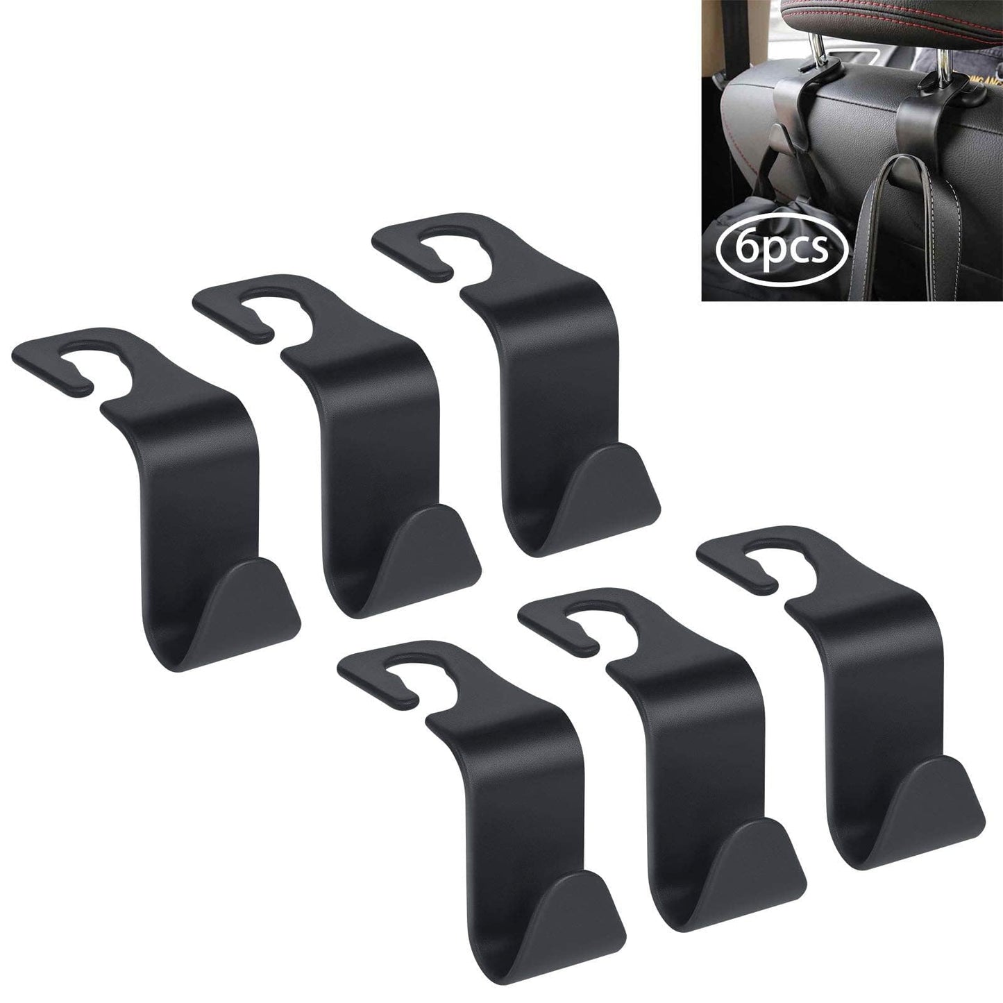 URAQT Car Headrest Hooks 6 Pack for Bags & Groceries Black