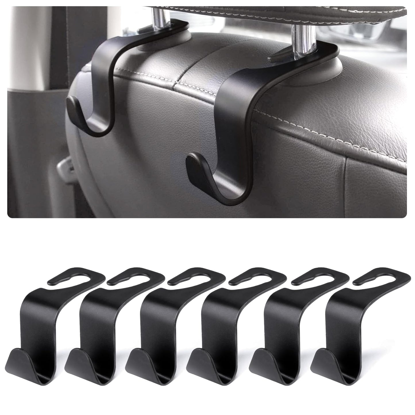 URAQT Car Headrest Hooks 6 Pack for Bags & Groceries Black